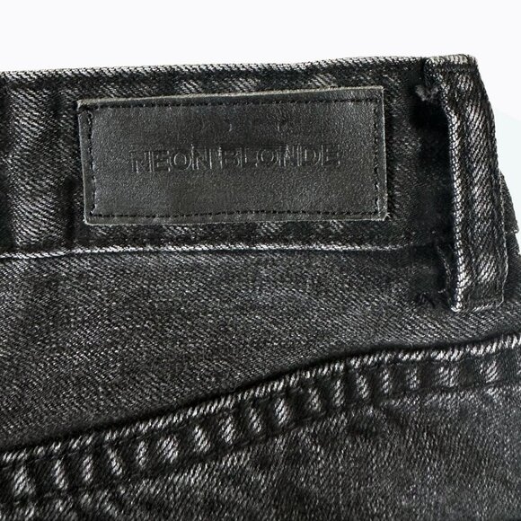 Neon Blonde Distress Black Denim Skirt Asymmetrical Raw Hem Y2K 90s Grunge Sz S - Picture 4 of 8